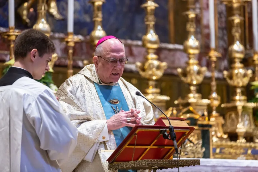 Archbishop Joseph Naumann of Kansas City in Kansas celebrates Mass with members of the U.S. bishops' Region IX at the Basilica of St. Mary Major in Rome on Jan. 14, 2020, during their ad Limina Apostolorum visit.?w=200&h=150